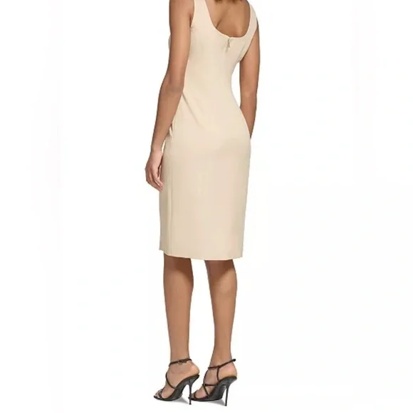 Karl Lagerfeld Crepe Sheath Dress in Tan Size 4 Midi length - Picture 2 of 9